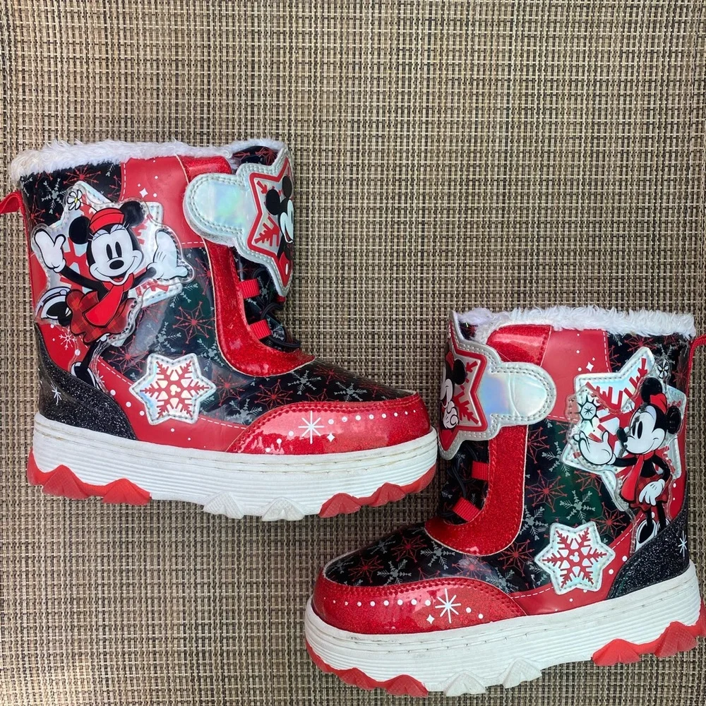 Disney Red and Black Mickey and Minnie Mouse‎ Snow Boots size 12